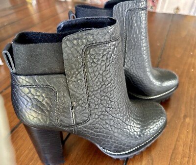 New Vince Camuto Erinia Booties Black Leather Boots Size Croc