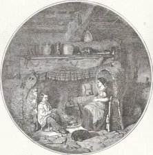 WILTS. Wiltshire Cottager's Fireside 1853 old antique vintage print picture