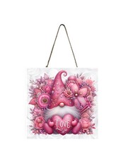 Pink Jeweled Gnome Valentines Day Wood Mini Sign, Valentine's Decor, Door Hanger