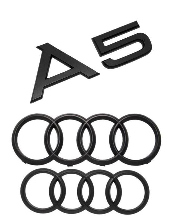 For Audi A5 Coupe Hood Rear Emblem Rings Trunk Badge Sticker Matte Black ~2020
