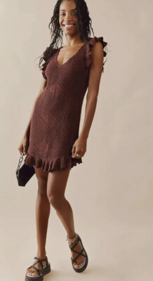 mykonos sweater mini dress Free People Beach Mykonos Fauxchet Sweater Mini Dress Rum Raisin MEDIUM  NWOT $78