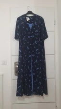 Lady G Navy Floral V-neck Designer Dress Made in UK 16 US 12 XL X l Extra Large