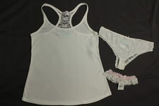 Bridal Embroidered Women's Ivory Tank Top, Panty And Garter Set Retail 92