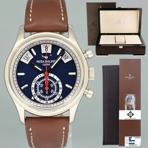 2026 SERVICE PAPERS Patek Philippe 5960G White Gold Chrono Blu...
