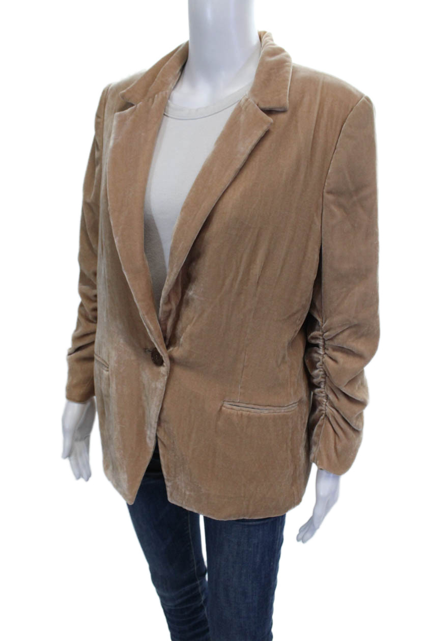 Drew Womens Basic Jacket Beige Button Long Sleeve… - image 3