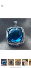 David Yurman 20mm Hampton Blue Topaz And Diamond Enhancer  Authentic!!