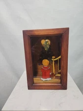 Vintage Christmas Wood Heart Shadow Box. Tree. Kid. Teddy Bear. Glass Door.