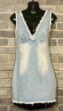 Prettylittlething denim fitted zip up short sheath Dress Size 8 New With Tags