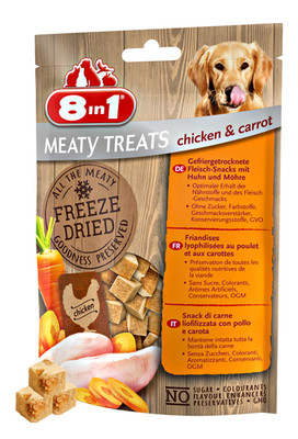 8in1 Meaty Treats Hühnerbrust mit Karotte Hund gefriergetrockneter Snack 50g
