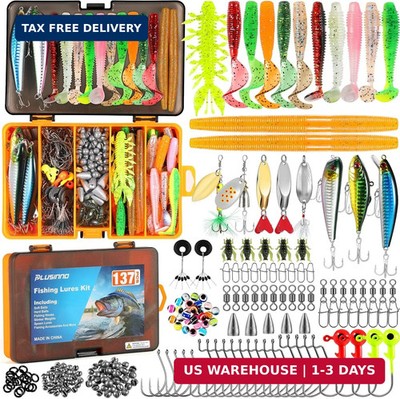 PLUSINNO Fishing Lures, 137Pcs Tackle Box with Tackle Included, Crankbaits, Spoo