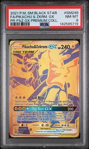 PSA 8 2021 Pokemon PIKACHU & ZEKROM GX Tag Team #SM248 Black Star Promo