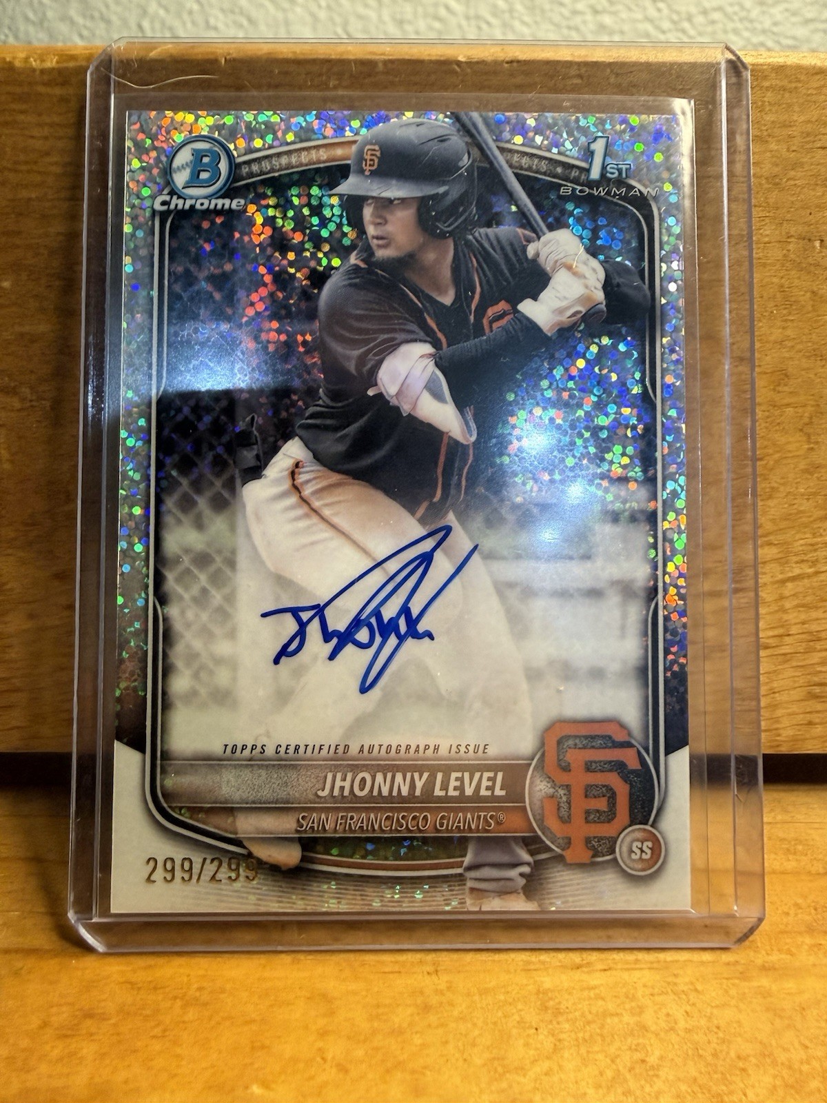 2025 1st Bowman Chrome Auto Jhonny Level Speckle 299/299 On Card Book-End CPA-JL