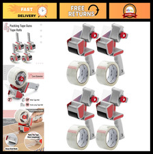 Heavy Duty Packing Tape Dispenser Gun, 2" Wide, 4 Pack with Clear Tape Rolls for