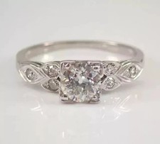 1.50 Ct Round Cut Moissanite Art Deco Engagement Ring 14K White Gold