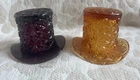Fenton Glass Top Hat Lot Of 2 Daisy Button Toothpick Holder Amethyst Amber VTG