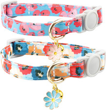 2 Pack Breakaway Cat Collar with Bells for Girl Cats Cute Pink Collar with Flowe