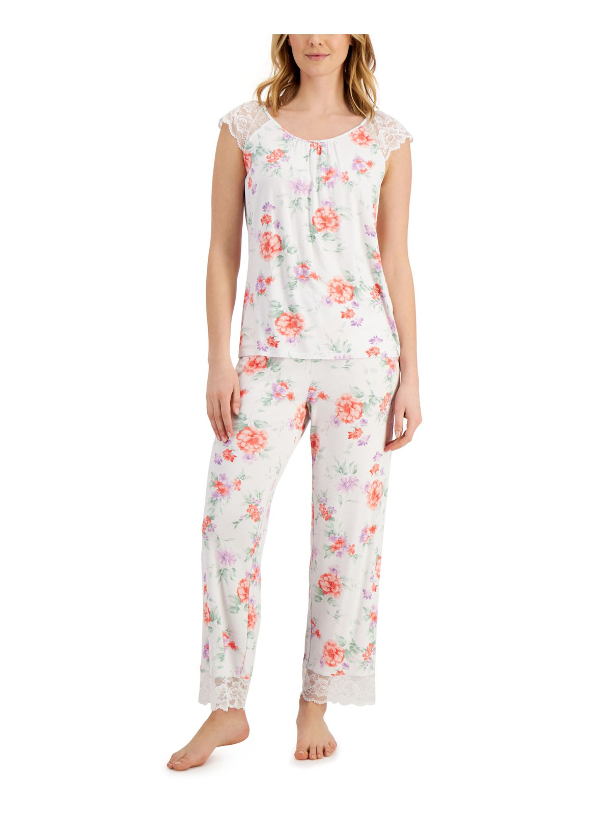 CHARTER CLUB Womens White Lace T-Shirt Top Stretch Pajamas S