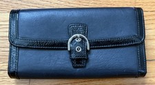 Vintage COACH SOHO Buckle Black Leather Trifold Large Checkbook Wallet
