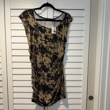 Karen Kane "Foggy Night" Knit Tunic Top M Brown Black Tie-Dye Stud Grommet NWT