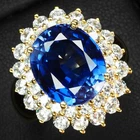 24K Gold 925 Sterling Silver Rings Magnificent Royal Blue Sapphire Oval 7.65Ct