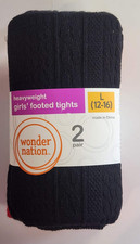 2 Pair Wonder Nation Girls Heavyweight Footed Tights Large 12-16 Red  Black