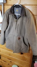 Carhartt Detroit Jacket Mens Small Tan Chore Barn Canvas Duck Fleece Lined