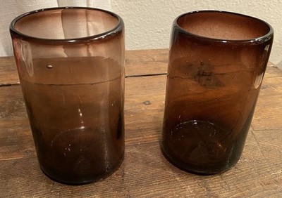 Mexican Recycled Glass Handcrafted Maroon Hand Blown Tumblers Set of 2