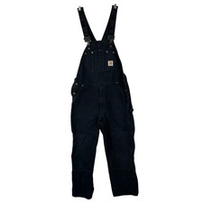 Carhartt Overalls Mens 40x34 Black Canvas Double Knee Workwear Bibs Broken In
