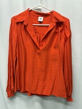 Cabi xs womens popover blouse top orange long sleeve smocked classic shirt 