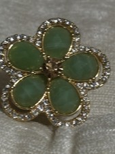Joan Rivers Cognac Green Clear Pave Gold Tone Flower Ring Sz 10