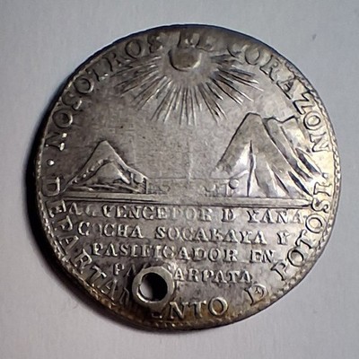 1838 Bolivia Silver 2 Soles Proclamation Medal RARE Token