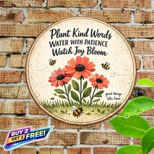 Rustic Floral Garden Sign Bee Honey Vintage Farmhouse Metal Decor 8x8