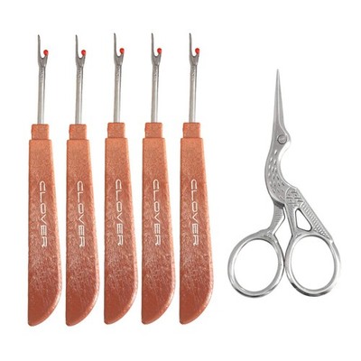 5pcs Seam Sewing Thread Ripper Stitch Remover Tool and Stork Scissor Embroide...