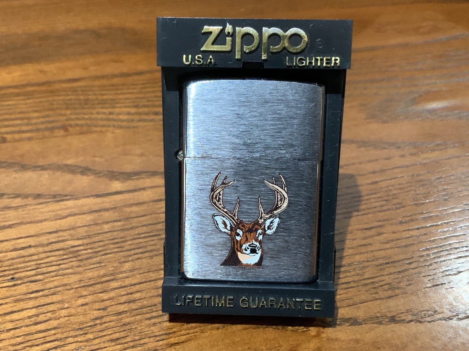 1994 Zippo DEER BUCK Flip Top Brushed Chrome W/case And Dire