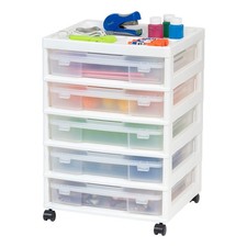 5 Drawers Scrapbook Plastic Rolling Storage Cart W/ Organizer Top W/ Casters