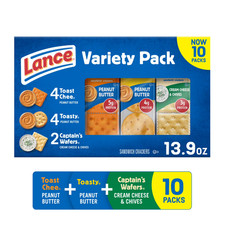 Lance Sandwich Crackers, Variety Pack, 3 Flavors, 10 Individually Wrapped Packs,