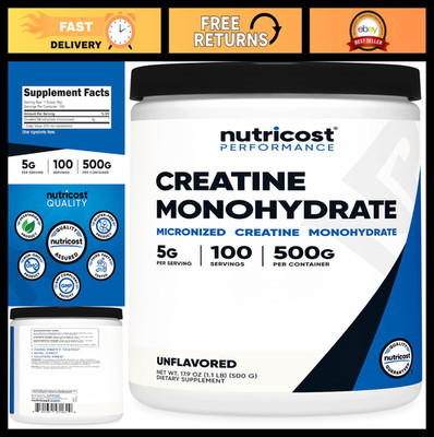 Micronized Creatine Monohydrate Powder 500g - 5000mg Per Serving, 100 Servings