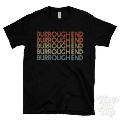 BURROUGH END WIEDERHOLTES RETRO-STIL T-SHIRT Herren & Damen UK Ortsname Geschenk