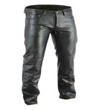 Men's Motorbike Cowhide Leather Pant 5 Pockets Black Leather Pant 28" - 38''