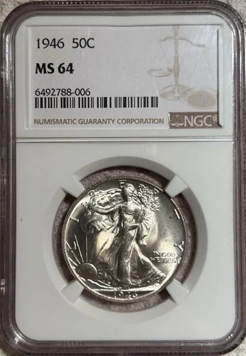 1946 P Walking Liberty Half Dollar - NGC MS 64 - Great Strike And Luster!
