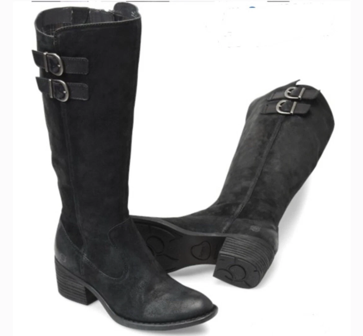 Born Basil Knee High Boot 7 M Wide Calf Black Suede Burnished F56800 | eBay
