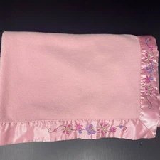 Walmart Parents Choice Pink Baby Blanket Butterflies Flower Vine on Satin Trim