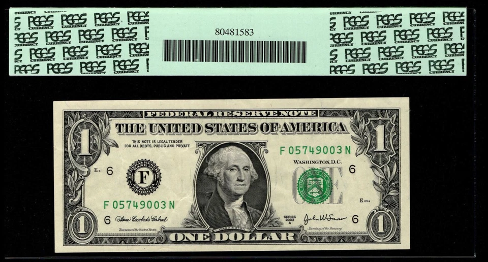 2003a $1 Federal Reserve Note DARK Full Face to Back Offset Error PCGS 45PPQ AEG - Image 3 of 3