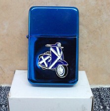 Scotish Flag Scooter Badge  - On New Blue Metalic Windproof Petrol Lighter 