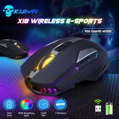 Wireless Gaming Mouse, Rechargeable USB Mouse with 6 Buttons 7 Changeable  LED Color Ergonomic for PC Computer Laptop Gaming Players