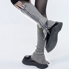 2 Pairs Women Ribbed Knitted Leg Warmers Knee High Thermal Boot Socks Fashion