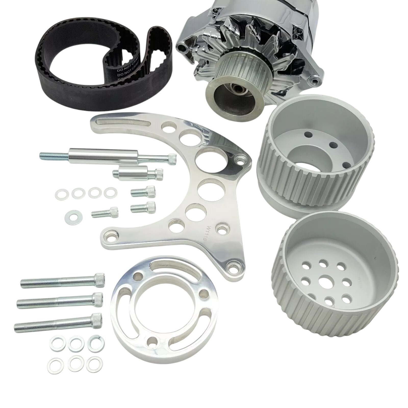 Small Block Chevy Gilmer Drive Aluminum Alternator Bracket & Pulleys