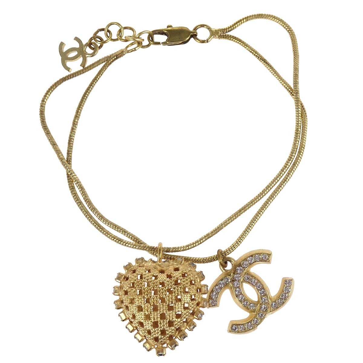 CHANELブレスレット　ハートオブゴールド Chanel Heart CC Chain Bracelet Gold Rhinestone 01P 194925 | eBay
