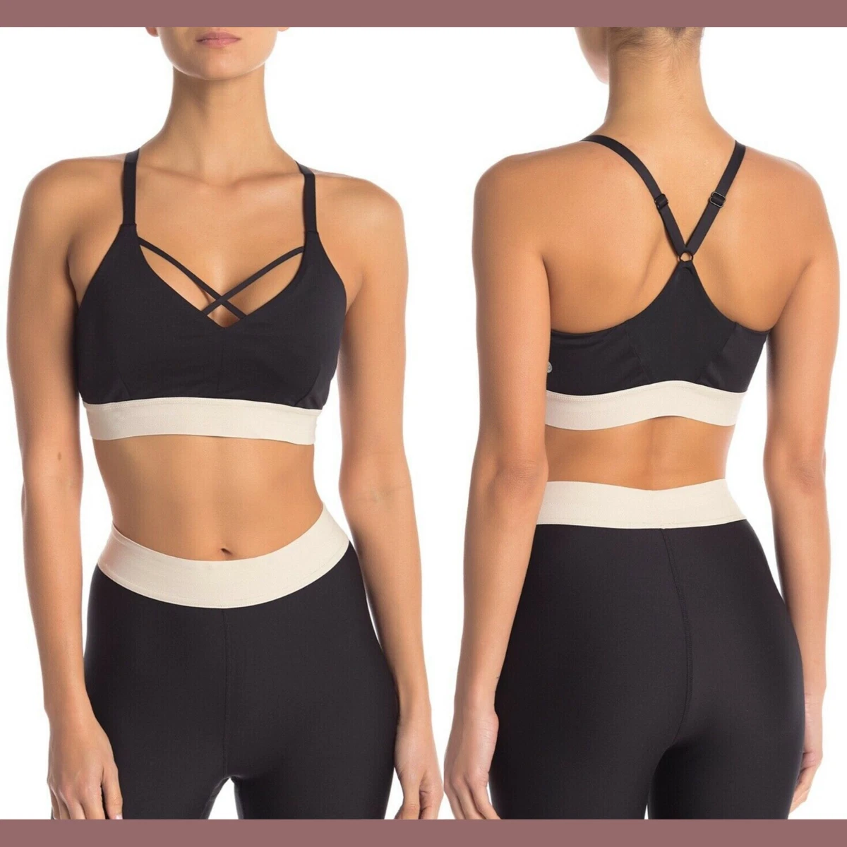 NEW Zella Sneak Peek Sports Bra in Black Cream SZ XS H655