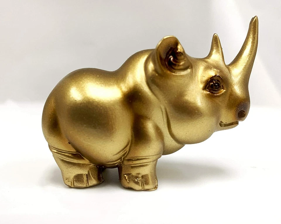 Набор из 3 золотых статуэток животных носорогов слонов бегемотов фигурки декоры - Изображение 3 из 4